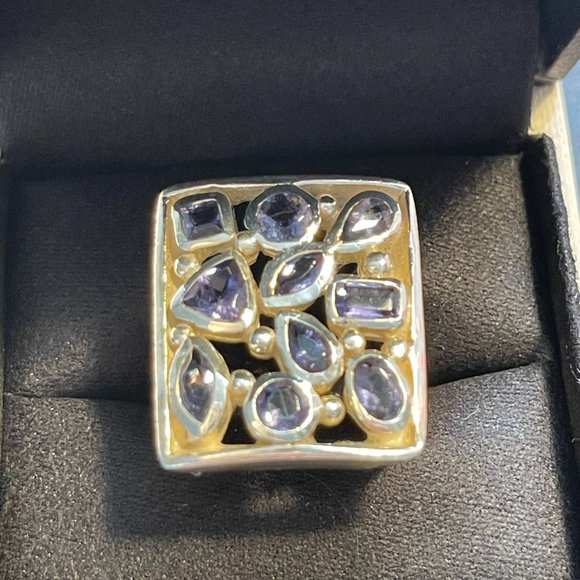 Sterling Silver w Purple Crystal Ring } Size 10 - Picture 5 of 5